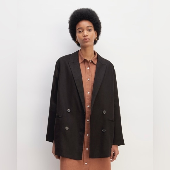 Everlane The Linen Double Breasted Blazer in Black Size 6 NWOT - Picture 2 of 13